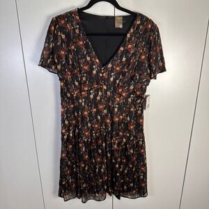 NWT Taylor Dresses Womens Size 10 Black/Nutmeg Floral Print V-Neck Cottagecore
